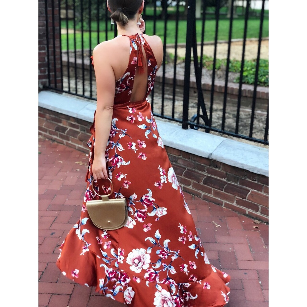 Last 1✨🆕Nikita Rust Floral Satin Dress Wrap Dress - Picture 4 of 8